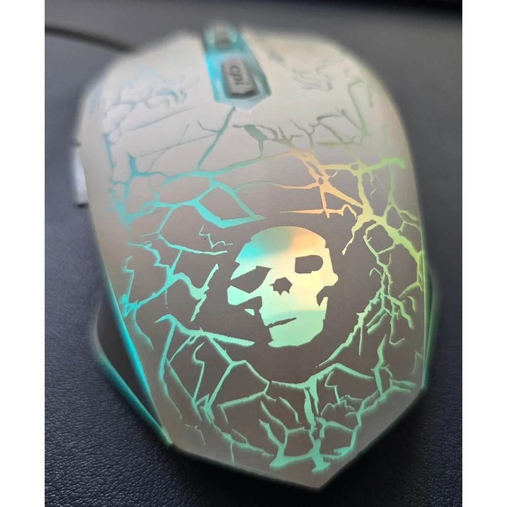 Felicon T6 Gaming Mouse White RGB Wired Skull Crackle Optical CPI Tested Works